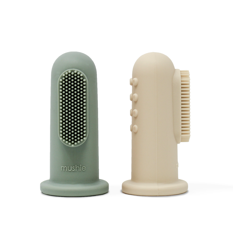 Mushie - Finger Toothbrush Cambridge Blue / Shifting Sand