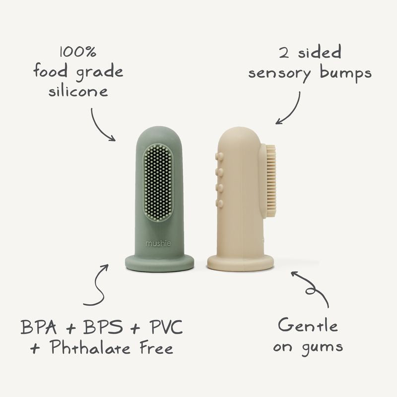 Mushie - Finger Toothbrush Cambridge Blue / Shifting Sand