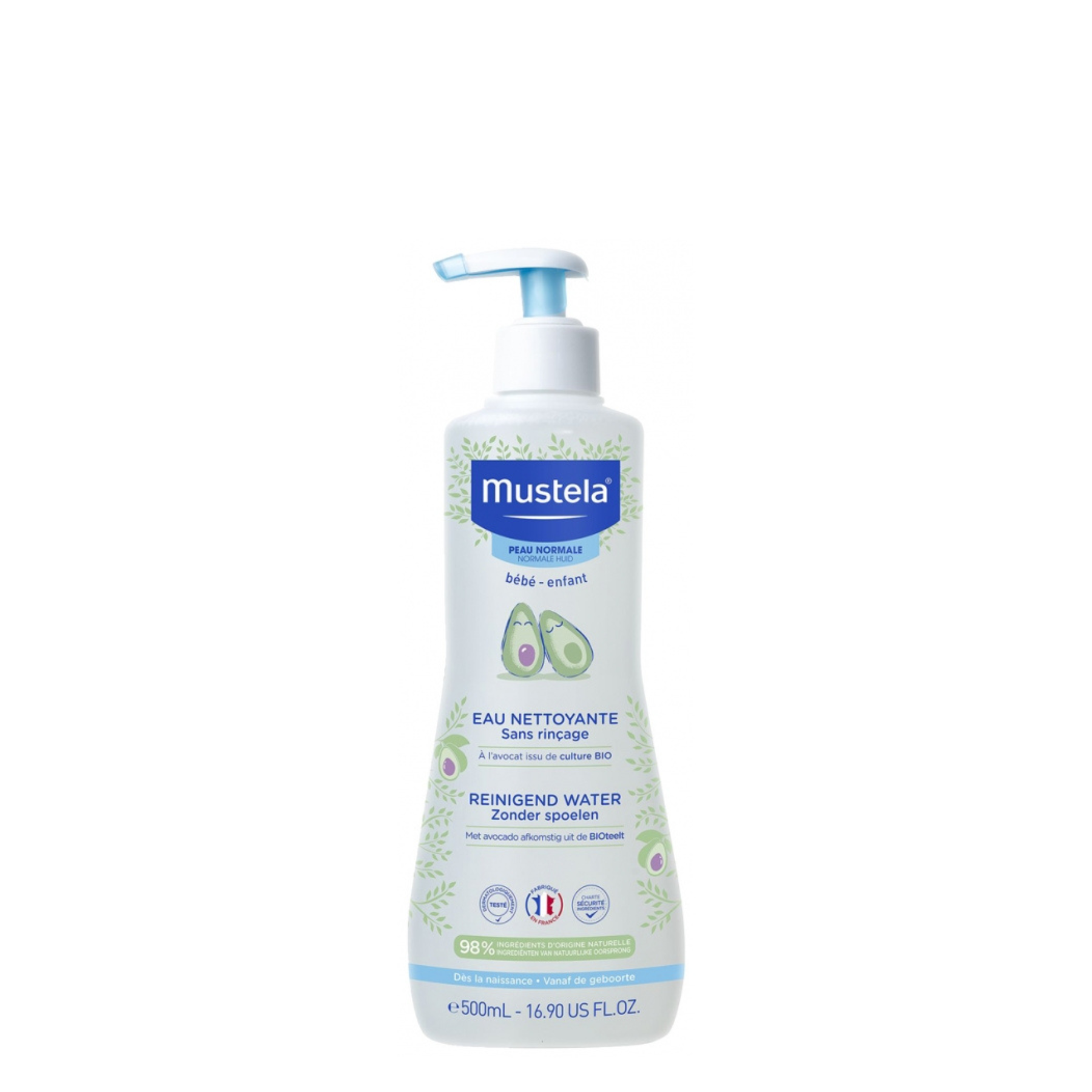 Mustela No-Rinse Cleansing Water 500ml - gentle baby cleanser